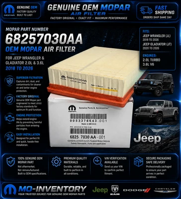 68257030AA Mopar OEM NEW Engine air filter 2018-2026 Jeep Wrangler Gladiator - Image 1 of 4