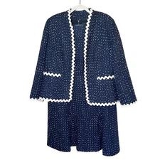 J.Crew Spotted Tweed Going Out Blazer A-Line Career Dress Matching Set Navy 16