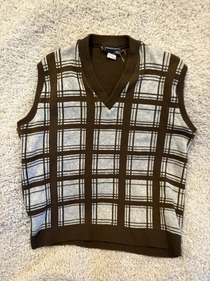 Vintage grandpa sweater vest adult extra large 1XL brown sleeveless casual mens* - Image 2 of 4