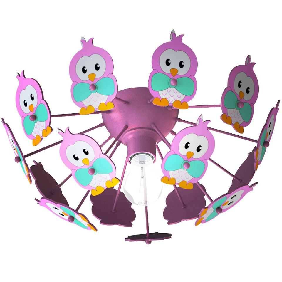 Kinderzimmerlampe Deckenleuchte Kinderlampe 15x Eulen Holz rosa Deckenlampe E27 - Bild 2 von 4