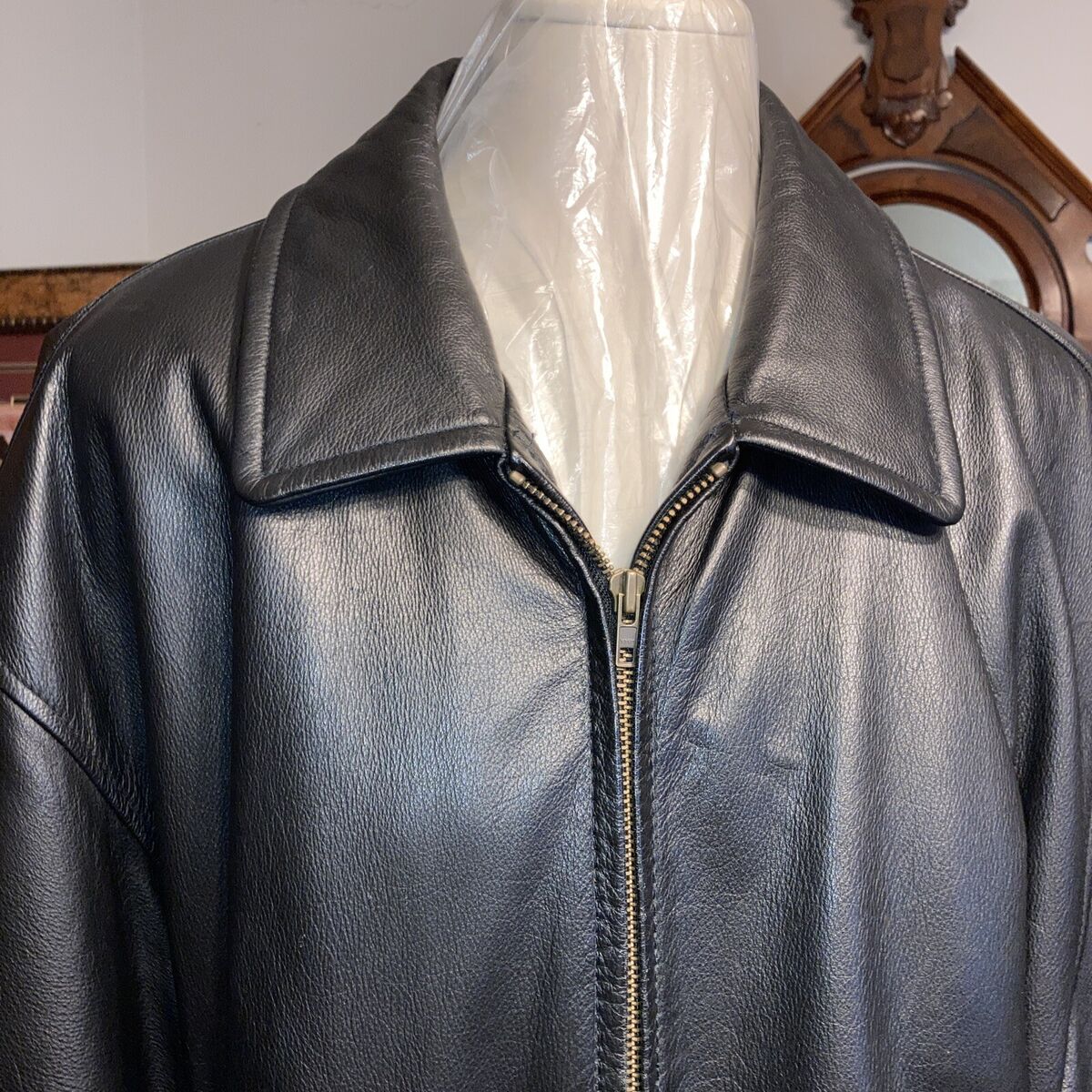 St Johns Bay Black Leather Jacket, Zip Up, Collared and St Johns Bay Black Leather Jacket, Zip Up, Collared and
