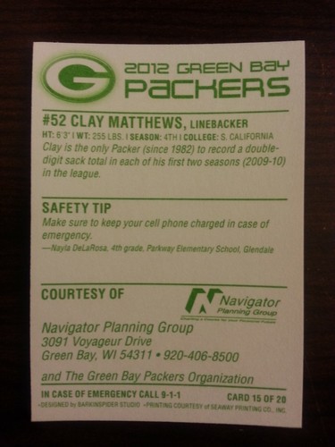 2012 Green Bay PACKERS Police #15 CLAY MATTHEWS Trojans USC Agoura Hills CA - Picture 2 of 2