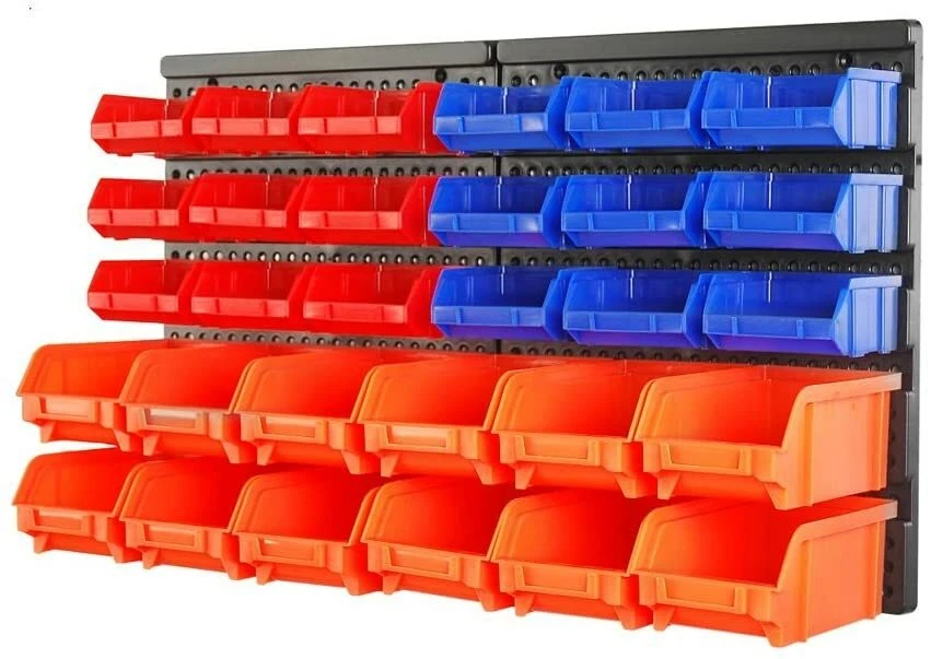 Wall Mounted Storage Bins Parts Rack 30 Bin Organizer Garage Plastic Shop  Tool