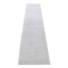 2'6" x 11'3" Gray Modern Design Wool and Silk Hand Knotted Runner Rug R80338