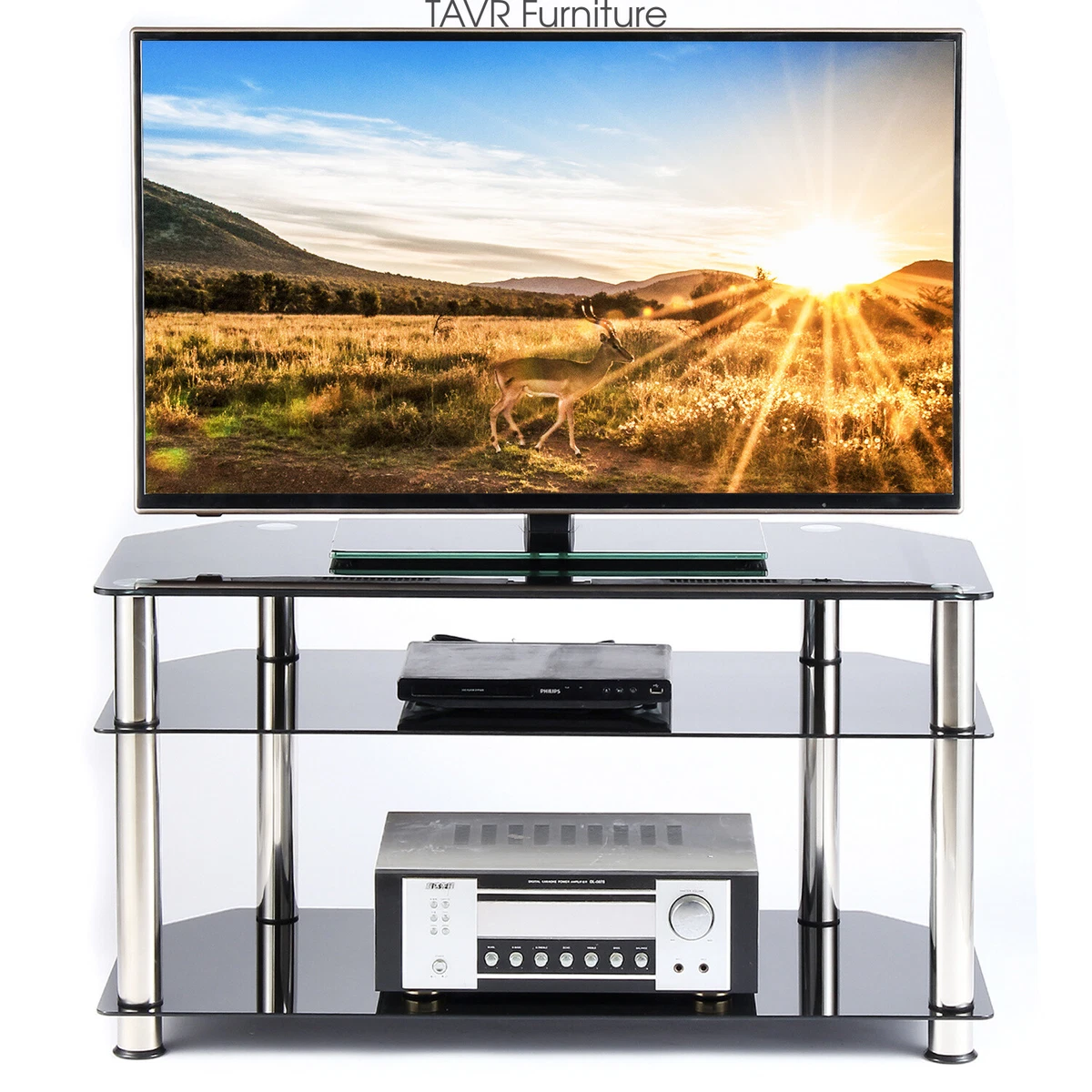 Glass and online silver tv stand