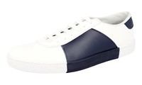 Prada Leder Downtown Bicolor Sneaker - 4E3060 - Weiss Navy - Neu - 11 45