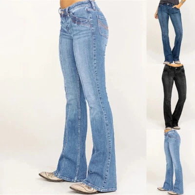 MARKENLOS Damen Bootcut Jeans Hose Hüftjeans Schlaghose Flared Weites Bein Denim Übergröße