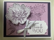 Stampin Up Card Kit Set Of 4  Thank You  Purple Flowing Flower