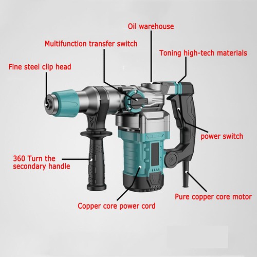 110V Impact Drills Electric Hammer Electric Picks To Hit The Concrete 60HZ - Foto 9 di 9
