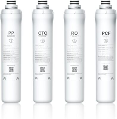 Bluevua RO100ROPOT 4-PC Replacement Filter Set Pack of 1 PP Filter 1 CTO Filter