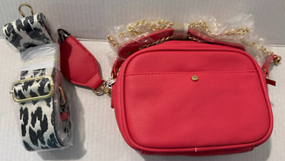 Mali + Lili Pink Vegan Leather Crossbody Camera Bag w/ Webbing Strap NWT