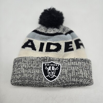 New Era Las Vegas Raiders Beanie Hat Sock Cap Pom Black NFL