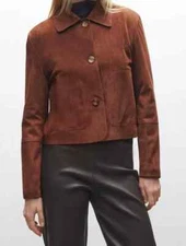 Women's Real Suede Leather Short Biker Jacket Brown Cropped Jacket With Pockets