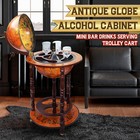 Antique Globe Bar Cart Cabinet Alcohol Wine Drinks Coffee Serving Trolley Round