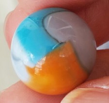 Beautiful Vintage 5/8" Blue, Orange, Purple White Vitro Agate Parrot Marble