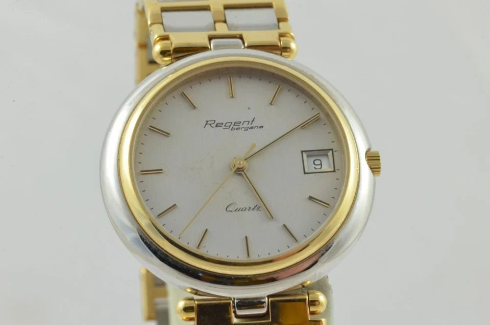 Reloj Hombre Regent 1 3/8 pulgadas Cuarzo Vintage RARO con Correa Acero Muñeca Muy Bonito Foto 3 de 4