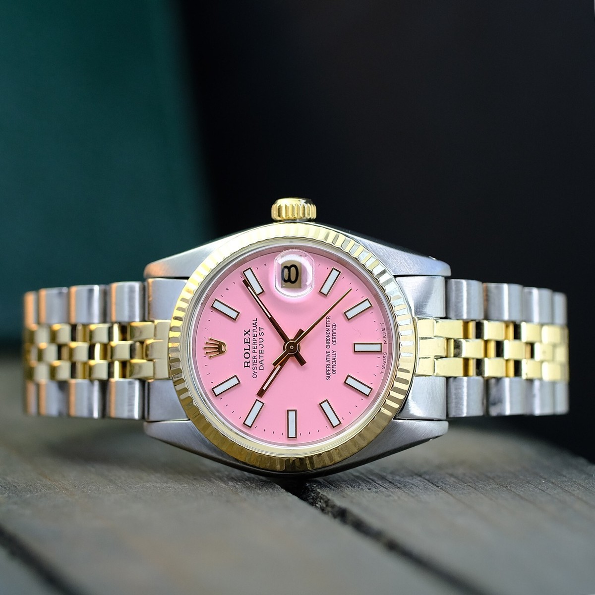 ROLEX LADIES DATEJUST MIDSIZE WATCH GOLD & STEEL PINK INDEX ROLEX LADIES DATEJUST MIDSIZE WATCH GOLD & STEEL PINK INDEX