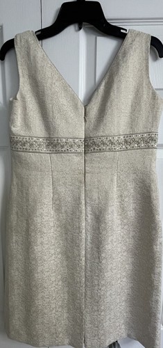 Tahari Jacquard 2 Piece Dress Suit Formal Jacket Set Pailette Beads Metallic 8P - Picture 7 of 18