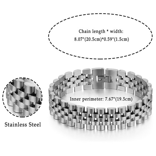 Fashion Stainless Steel Watch Strap Bracelet Bangle Chain for Men's Jewelry Gift - Picture 2 of 15