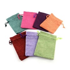 250x Polyester Imitation Burlap Packing Pouches Drawstring Bags Packing 14x10cm