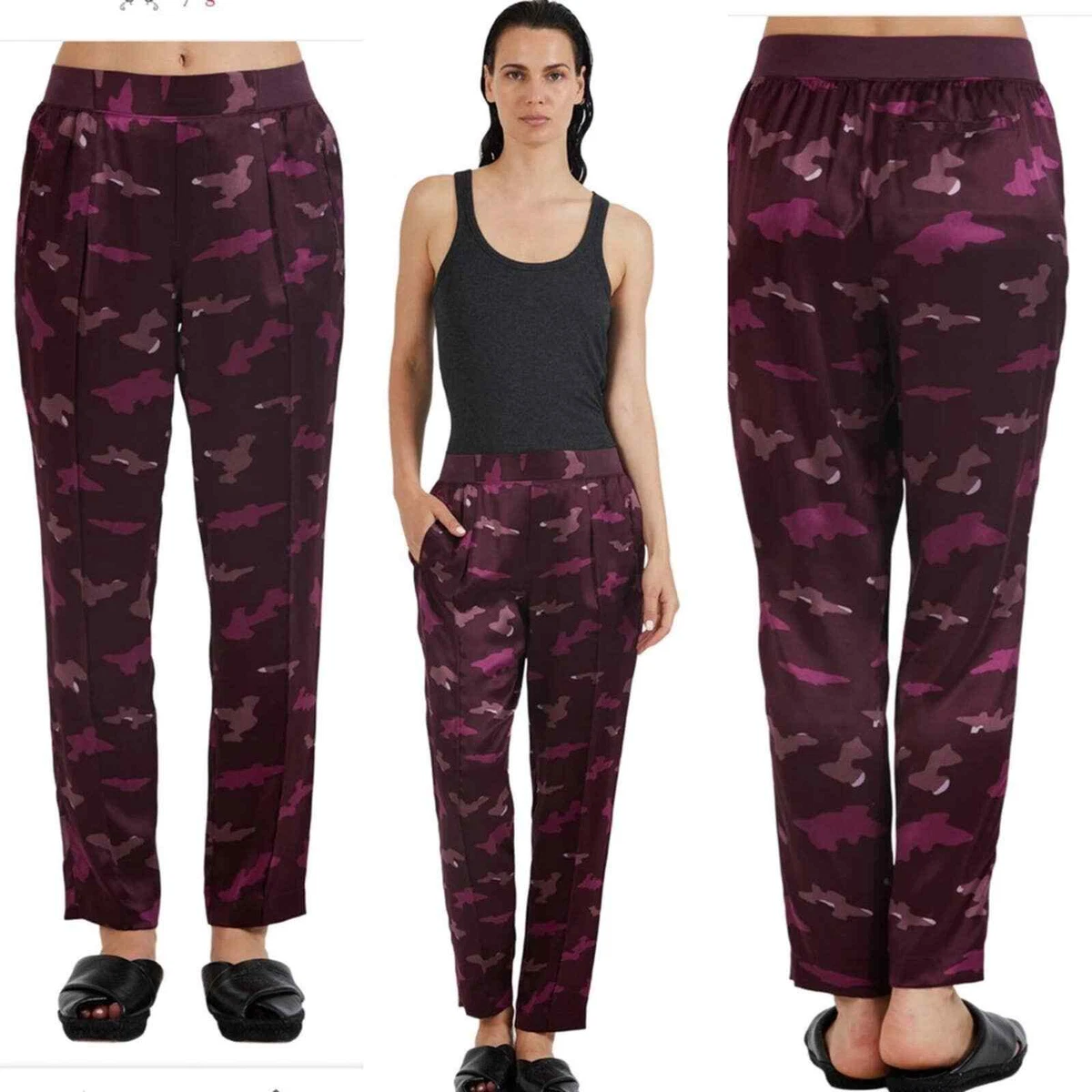 ATM Silk Camo Print Eggplant purple dress trouser small new with
