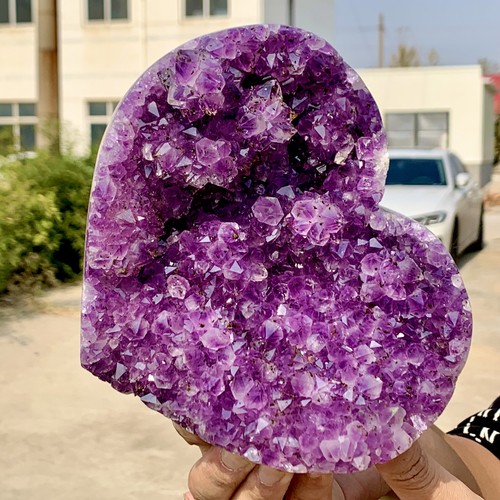 5,5 libbre pietra preziosa ametista naturale a forma di cuore quarzo grappolo cristallo campione - Foto 14 di 24