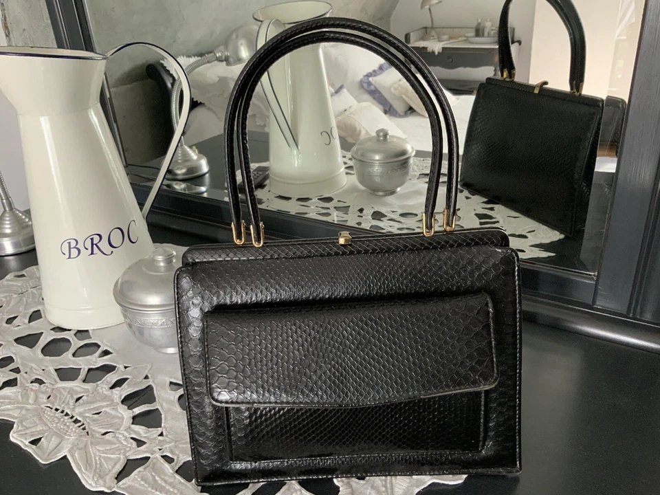 Vintage Véritable Sac À Main De Luxe En Cuir Croco Epoque Guerre 1920/1945 - Photo 2/4