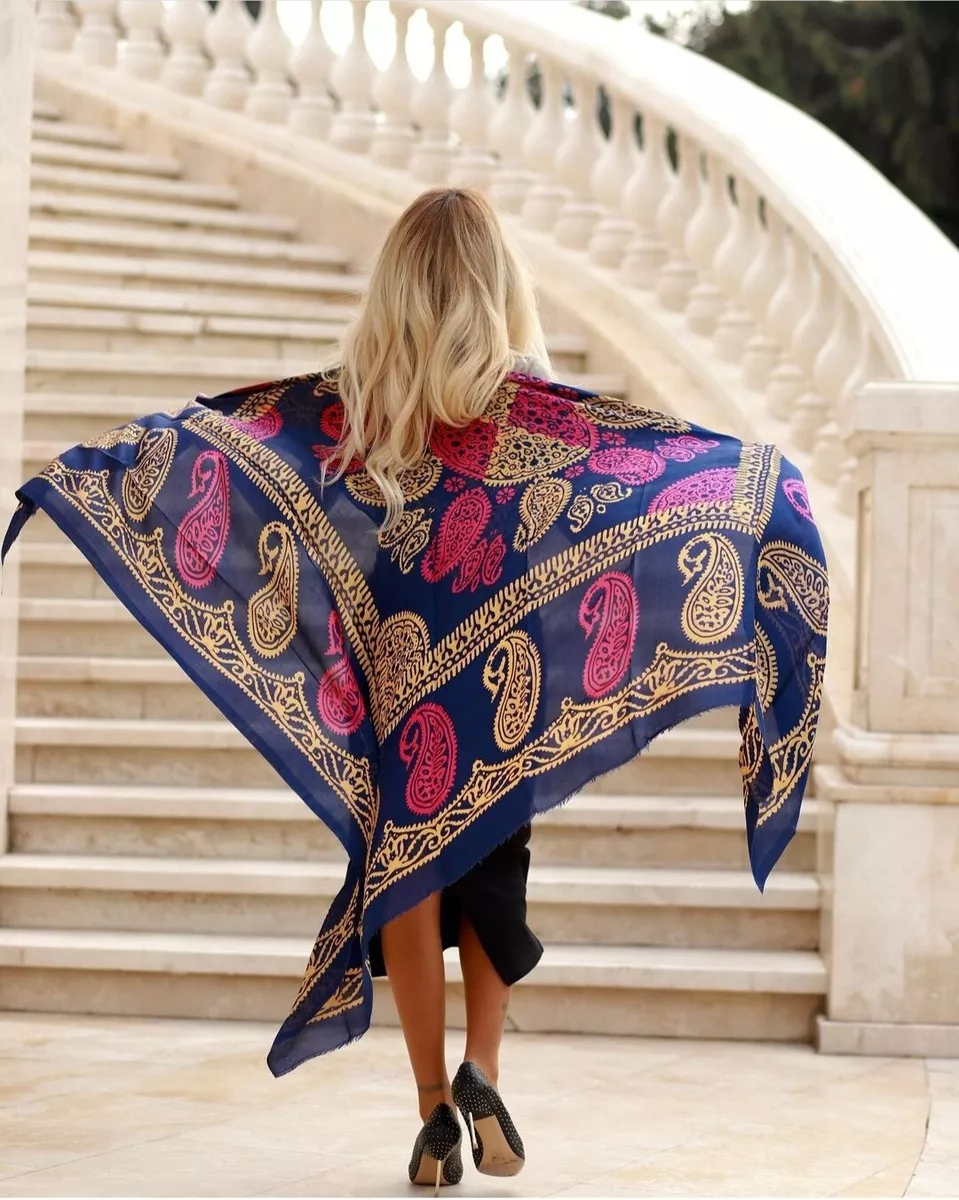 Silk Scarf Shawl Handmade Paisley Oriental Ethnic Shawl 100% ORGANIC PURE  SILK