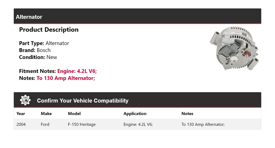 Alternador Bosch Ford F-150 Heritage 4.2L V6 2004 (novo) - Imagem 2 de 4