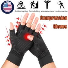 Fingerless Copper Compression Arthritis Gloves Hand Support Joint Pain Relief