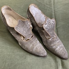 Vintage 1920s Flapper Shoes Silver Brocade Shoes - Louis Laemle