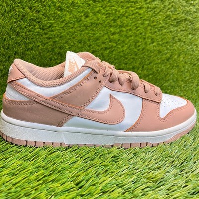 Nike Dunk Low Womens Size 8 Pink White Athletic Leather Lifestyle Shoes Sneakers