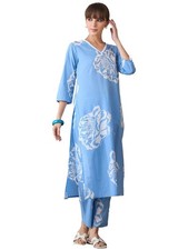 Women's Pure Cotton Printed Straight Kurta Set with Palazzo Pants