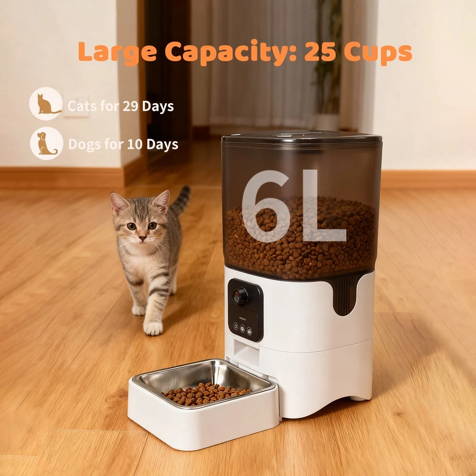 Automatic Cat Feeder, 6L 2.4G/5G WiFi Cat Food Dispenser with 10s Voice Recorder - Image 3 of 4