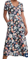 Seasalt Cornwall Organic Cotton Helena S/S V-Neck Midi Dress Floral Size 22/24