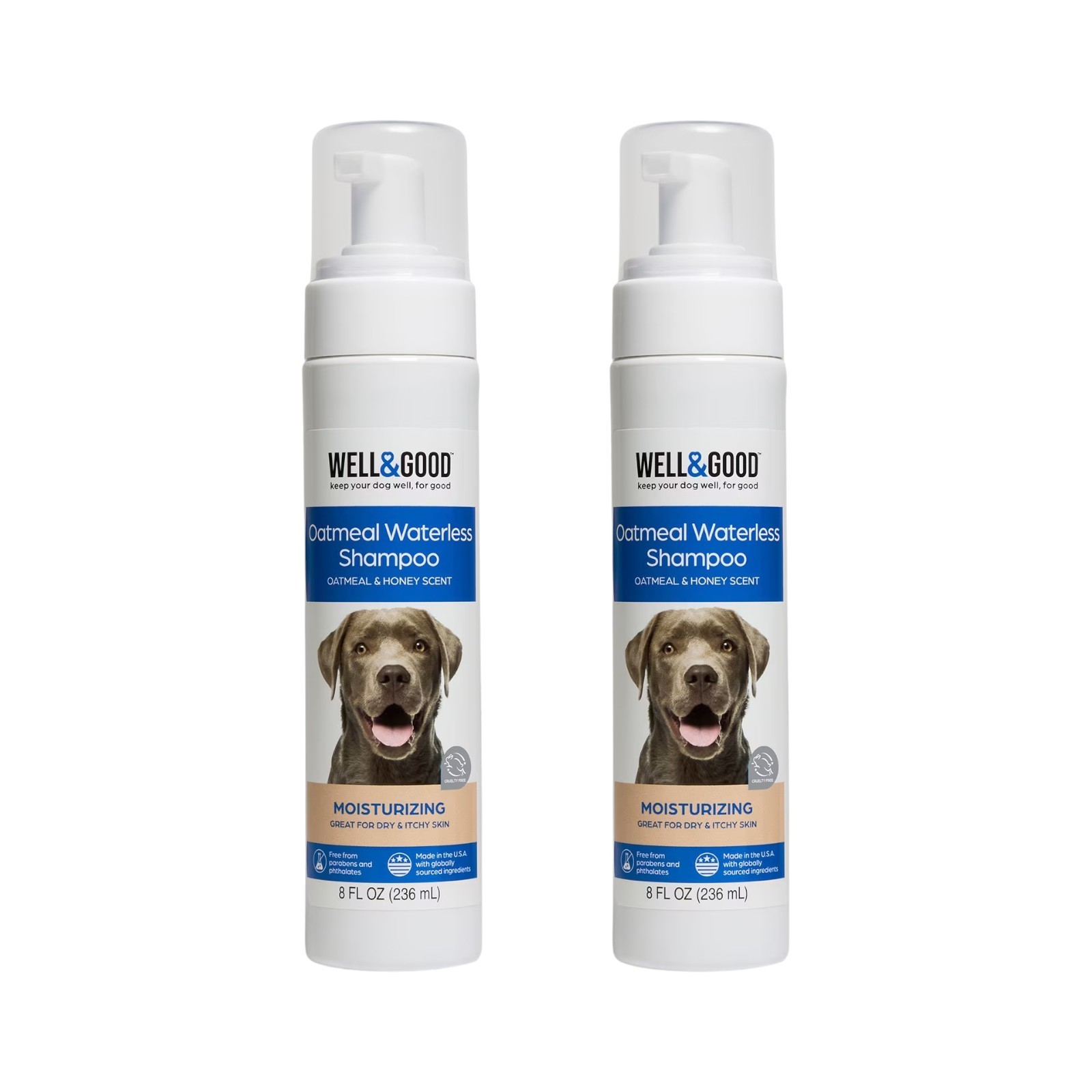 Well & Good Waterless Oatmeal Dog Shampoo, 8 fl. oz (2 Pack)