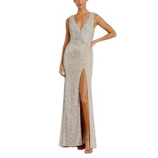 Mac Duggal 26598 Gold Evening Gown Sequin Sleeveless Formal Column Dress Size 8