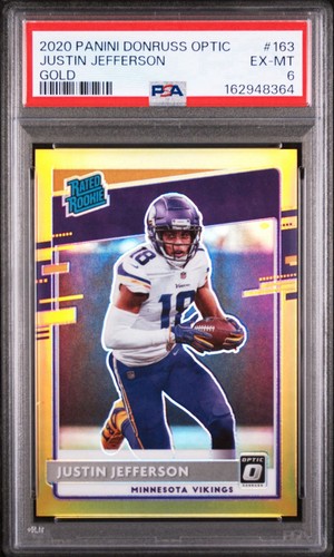 Justin Jefferson 2020 Optic GOLD /10 PSA 6 EX-MT True Gold #163 Vikings SSP