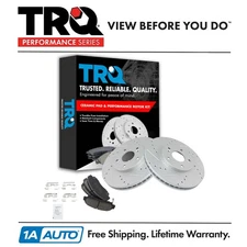 TRQ Posi Ceramic Brake Pad & Performance Drilled Slotted Front Rotor Kit