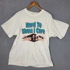 Vintage 90s Screen Stars Best T-Shirt Unisex XL Cream Hard To Show I Care Tee