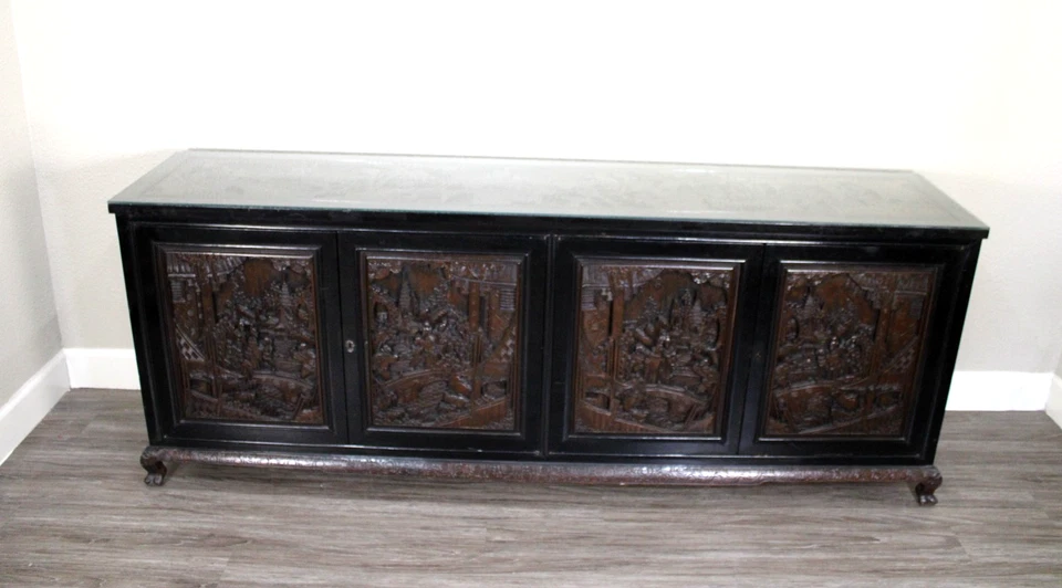 Antique Chinese Rosewood Carved Buffet / Sideboard Asian Art - Image 4 of 4