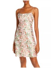 Aqua Womens Spagetti Strap Babydoll Satin Florals Mini Dress Sz M Beach Wedding