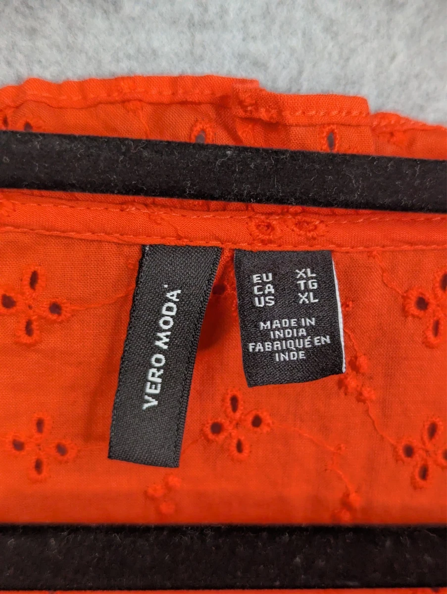 Vero Moda Top Womens US XL Orange Broderie Anglaise Blouse Cotton Event Work