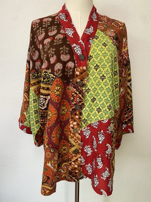 Sacred Threads Kimono Top Size S/M Hippie Boho Festival Block Print Button Up