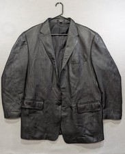 J. Ferrar Mens M Black Genuine Leather Blazer Jacket 3 Button Sport Coat