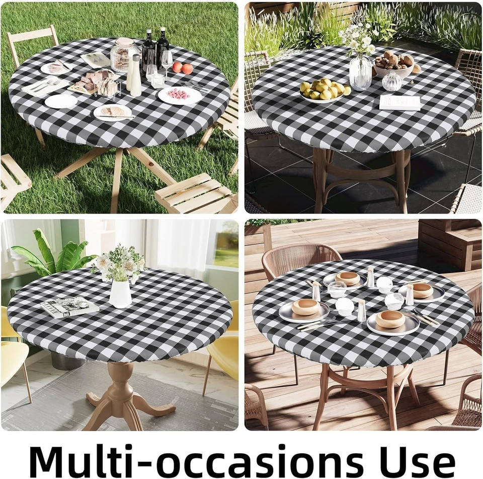 round Picnic Table Cloth, Elastic Waterproof Fitted Vinyl Tablecloth for 36"-44" - Image 4 of 4