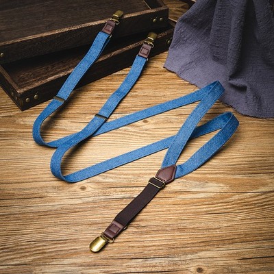2cm Vintage Denim Straps Clip 3 Clips Non-slip Suspenders Elastic Mens Braces 
