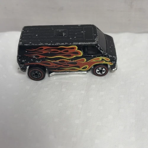 Hot Wheels Redline 1974 Super Van Black w Flames Vintage Diecast / Plastic Base