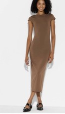 Women Backless Cap Sleeve Midi Bodycon Dress