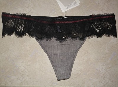 LA PERLA THONG in black and gray Made in Italy Size 1 / P/  XS